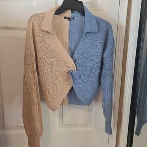 Fashion Nova Two-Tone Sweater - Tan and Blue